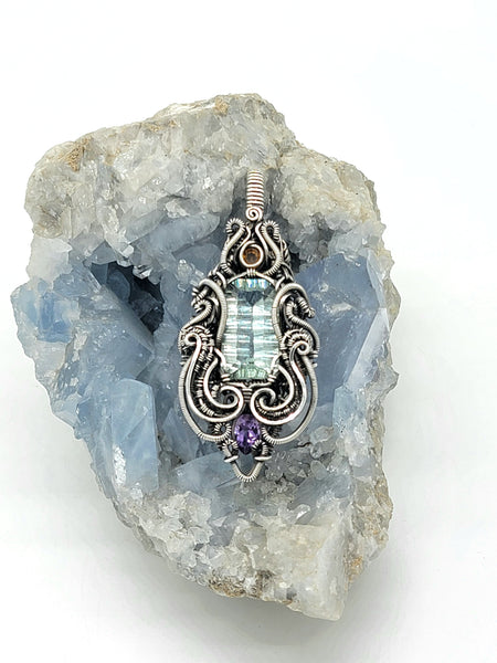 Fluorite Citrine Amethyst Illuminated Green Glow Sterling And Argentium Silvers Pendant Collaboration