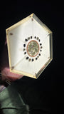 Moldavite Quartz Selenite 6 Sided Orgonite Pyramid With Tensor Ring Plus Crystal Grid