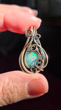 Small Rose Cut Ethiopian Opal Copper and Sterling Silver Pendant