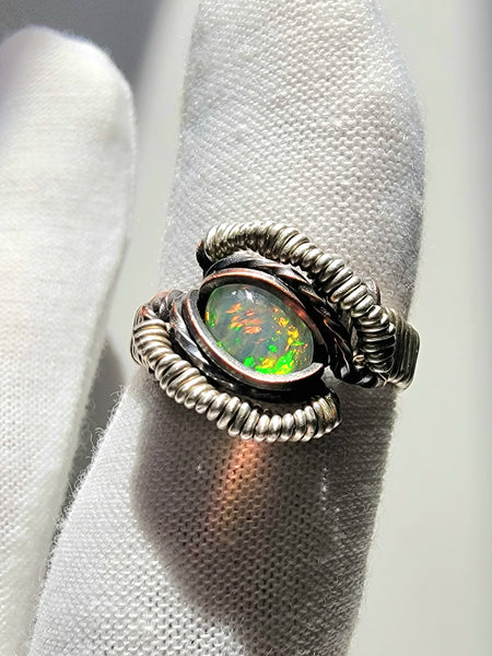 Size 6.5 Ethiopian Opal Copper and Argentium Silver Ring