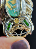 Circuit Board Tech Symmetrical Pendant Gold Silver Heady Wire Wrap Tourmaline Chrome Diopside