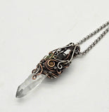 Lemurian Crystal Wire Wrap With Tigers Eye Raw Phenacite Green Tourmaline