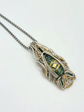 Circuit Board Tech Symmetrical Pendant Gold Silver Heady Wire Wrap Tourmaline Chrome Diopside