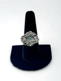 Size 8.5 Moldavite and Herkimer Diamond Sterling and Argentium Silvers Ring