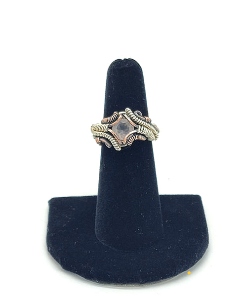 Size 6 Rose Quartz Copper and Argentium Silver Ring