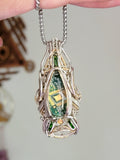 Circuit Board Tech Symmetrical Pendant Gold Silver Heady Wire Wrap Tourmaline Chrome Diopside