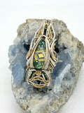Circuit Board Tech Symmetrical Pendant Gold Silver Heady Wire Wrap Tourmaline Chrome Diopside