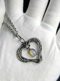 Ethiopian Opal Dangle Heart Pendant Sterling and Argentium Silvers Wire Wrapped Necklace