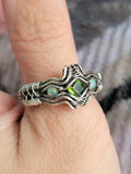 Size 9.5 Opal and Green  Tourmaline Argentium and Sterling Silver Ring