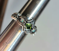 Size 9.5 Opal and Green  Tourmaline Argentium and Sterling Silver Ring