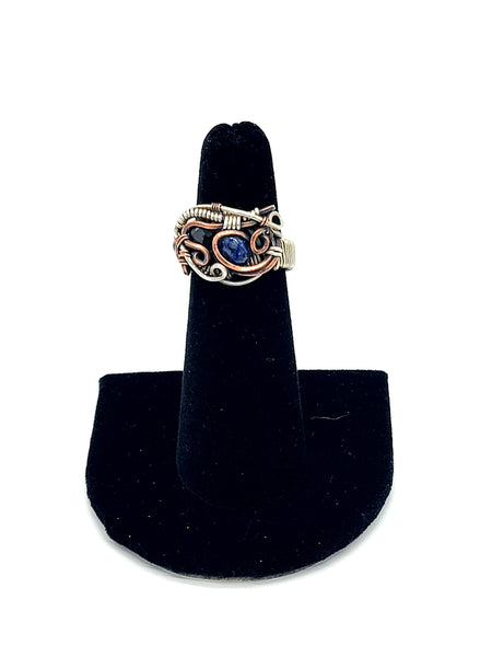 Size 5 Lapis Lazuli and Spinel Wire Wrapped Ring Argentium and Copper