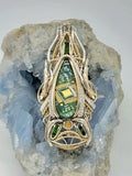 Circuit Board Tech Symmetrical Pendant Gold Silver Heady Wire Wrap Tourmaline Chrome Diopside