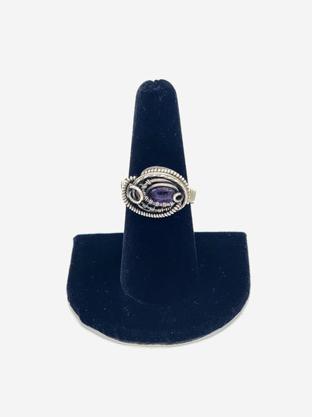 Size 8 Amethyst Wire Wrapped Swirly Flowy Ring Sterling and Argentium Silvers