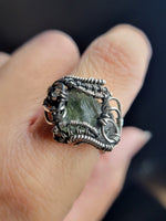 Size 8.5 Moldavite and Herkimer Diamond Sterling and Argentium Silvers Ring
