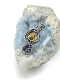 Trillion Cut Citrine With Round Cut Amethyst in Sterling Silver