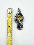 Trillion Cut Citrine With Round Cut Amethyst in Sterling Silver