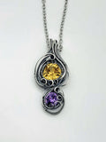 Trillion Cut Citrine With Round Cut Amethyst in Sterling Silver