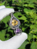 Trillion Cut Citrine With Round Cut Amethyst in Sterling Silver