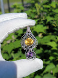 Trillion Cut Citrine With Round Cut Amethyst in Sterling Silver