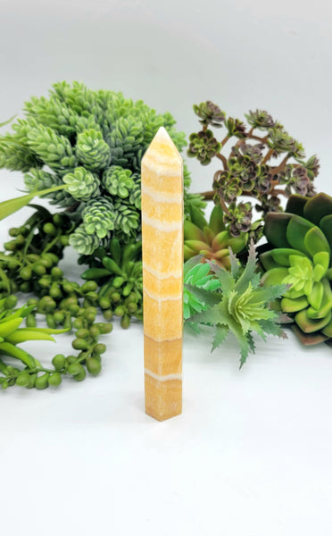 Banded Orange and White Calcite Tower Wand C