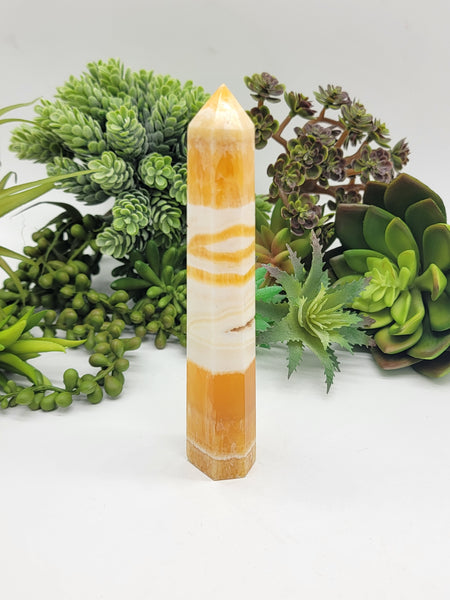 Banded Orange and White Calcite Tower Wand D