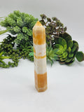 Banded Orange and White Calcite Tower Wand D