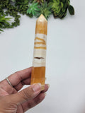 Banded Orange and White Calcite Tower Wand D