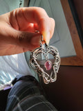 Sterling Silver Dangle Heart Wire Wrapped Necklace Pink Tourmaline