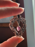 Sterling Silver Dangle Heart Wire Wrapped Necklace Pink Tourmaline