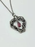Sterling Silver Dangle Heart Wire Wrapped Necklace Pink Tourmaline