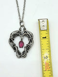 Sterling Silver Dangle Heart Wire Wrapped Necklace Pink Tourmaline