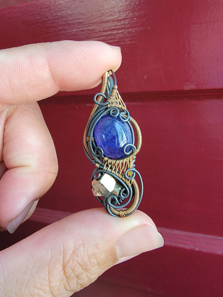 Tanzanite and Pyrite in Sterling Silver and Gold Fill Wire Wrap