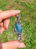 Carnelian Blue Apatite Moonstone Copper Wire Wrapped Pendant