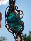 Carnelian Blue Apatite Moonstone Copper Wire Wrapped Pendant