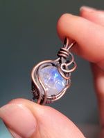 Mini Moonstone Carved Face In Copper Pendant