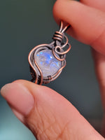 Mini Moonstone Carved Face In Copper Pendant