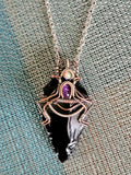 Black Obsidian Carved Arrowhead With Amethyst and Opal