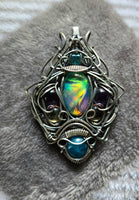Aurora Opal, Topaz, Blue Apatite, Citrine and Amethyst Wire Wrapped Pendant