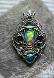Aurora Opal, Topaz, Blue Apatite, Citrine and Amethyst Wire Wrapped Pendant