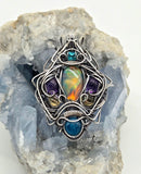 Aurora Opal, Topaz, Blue Apatite, Citrine and Amethyst Wire Wrapped Pendant
