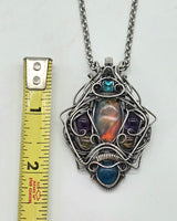 Aurora Opal, Topaz, Blue Apatite, Citrine and Amethyst Wire Wrapped Pendant