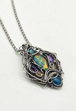 Aurora Opal, Topaz, Blue Apatite, Citrine and Amethyst Wire Wrapped Pendant