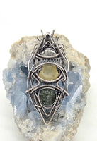 Herkimer Diamond, Libyan Desert Glass and Moldavite Wire Wrapped Pendant