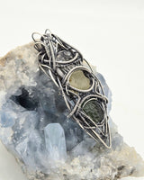 Herkimer Diamond, Libyan Desert Glass and Moldavite Wire Wrapped Pendant