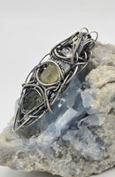Herkimer Diamond, Libyan Desert Glass and Moldavite Wire Wrapped Pendant