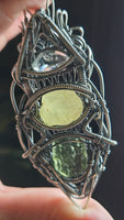 Herkimer Diamond, Libyan Desert Glass and Moldavite Wire Wrapped Pendant