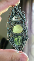 Herkimer Diamond, Libyan Desert Glass and Moldavite Wire Wrapped Pendant