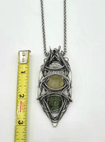 Herkimer Diamond, Libyan Desert Glass and Moldavite Wire Wrapped Pendant