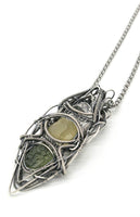 Herkimer Diamond, Libyan Desert Glass and Moldavite Wire Wrapped Pendant