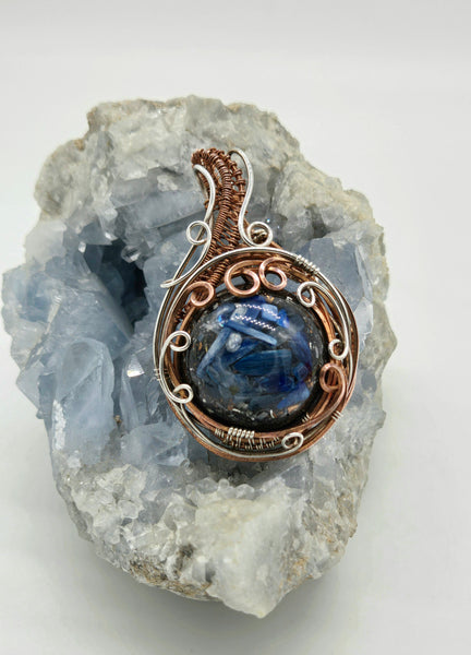 Kyanite Orgonite Wire Wrapped Copper and Silver Pendant